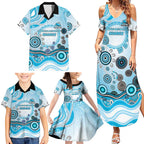 Cronulla Sutherland Sharks Rugby Family Matching Summer Maxi Dress and Hawaiian Shirt Australian Aboriginal Dot Painting Style