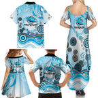 Cronulla Sutherland Sharks Rugby Family Matching Summer Maxi Dress and Hawaiian Shirt Australian Aboriginal Dot Painting Style