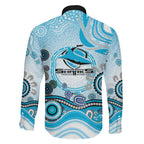 Cronulla Sutherland Sharks Rugby Family Matching Summer Maxi Dress and Hawaiian Shirt Australian Aboriginal Dot Painting Style