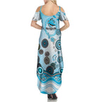 Cronulla Sutherland Sharks Rugby Family Matching Summer Maxi Dress and Hawaiian Shirt Australian Aboriginal Dot Painting Style