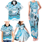 Cronulla Sutherland Sharks Rugby Family Matching Tank Maxi Dress and Hawaiian Shirt Australian Aboriginal Dot Painting Style