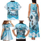 Cronulla Sutherland Sharks Rugby Family Matching Tank Maxi Dress and Hawaiian Shirt Australian Aboriginal Dot Painting Style