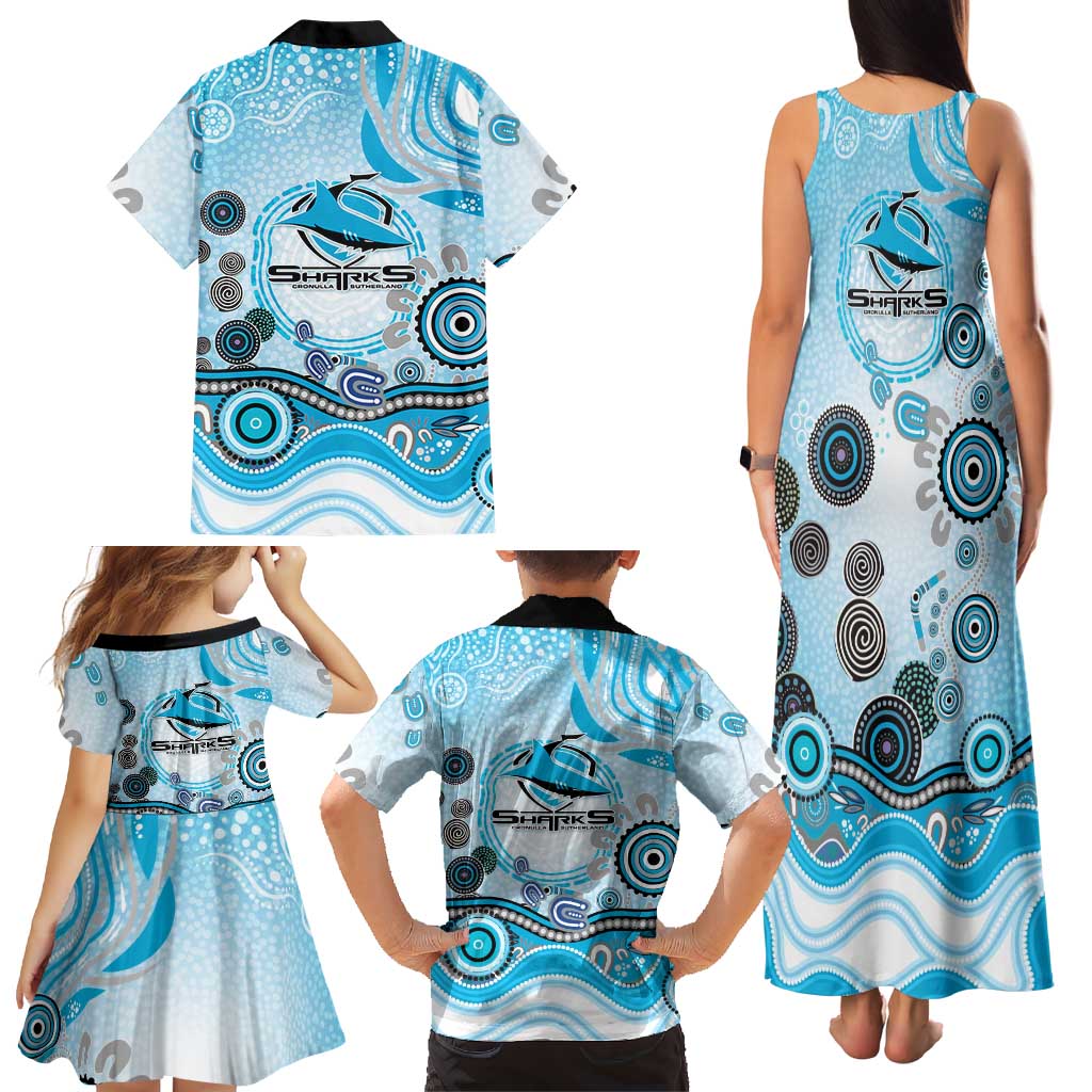 Cronulla Sutherland Sharks Rugby Family Matching Tank Maxi Dress and Hawaiian Shirt Australian Aboriginal Dot Painting Style