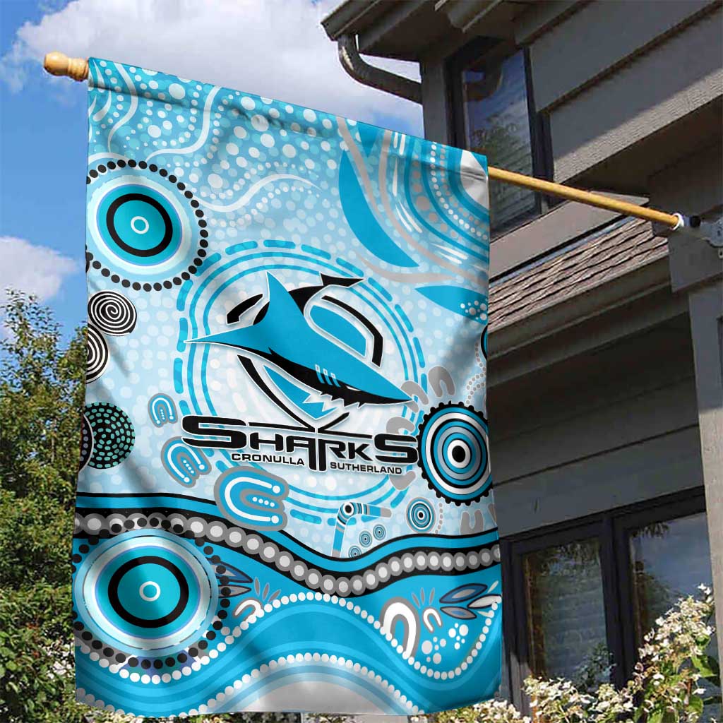 Cronulla Sutherland Sharks Rugby Garden Flag Australian Aboriginal Dot Painting Style