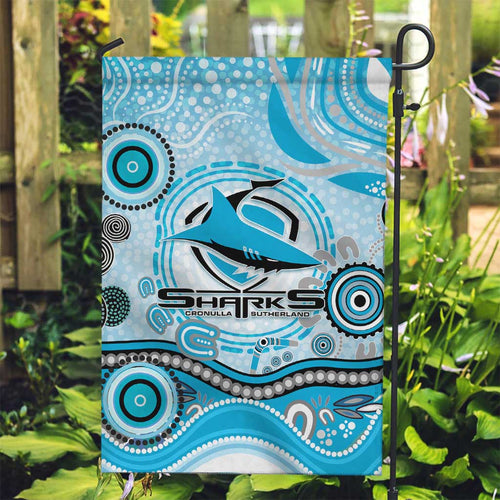 Cronulla Sutherland Sharks Rugby Garden Flag Australian Aboriginal Dot Painting Style