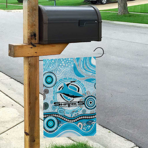 Cronulla Sutherland Sharks Rugby Garden Flag Australian Aboriginal Dot Painting Style