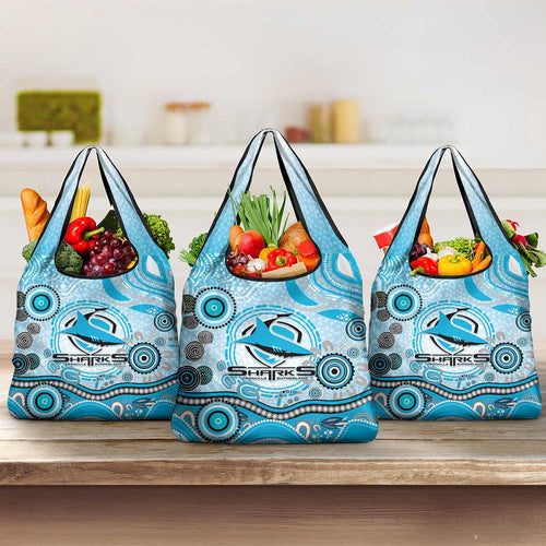 Cronulla Sutherland Sharks Rugby Grocery Bag Australian Aboriginal Dot Painting Style