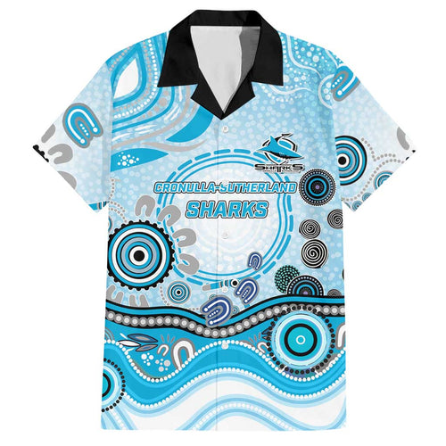 Cronulla Sutherland Sharks Rugby Hawaiian Shirt Australian Aboriginal Dot Painting Style