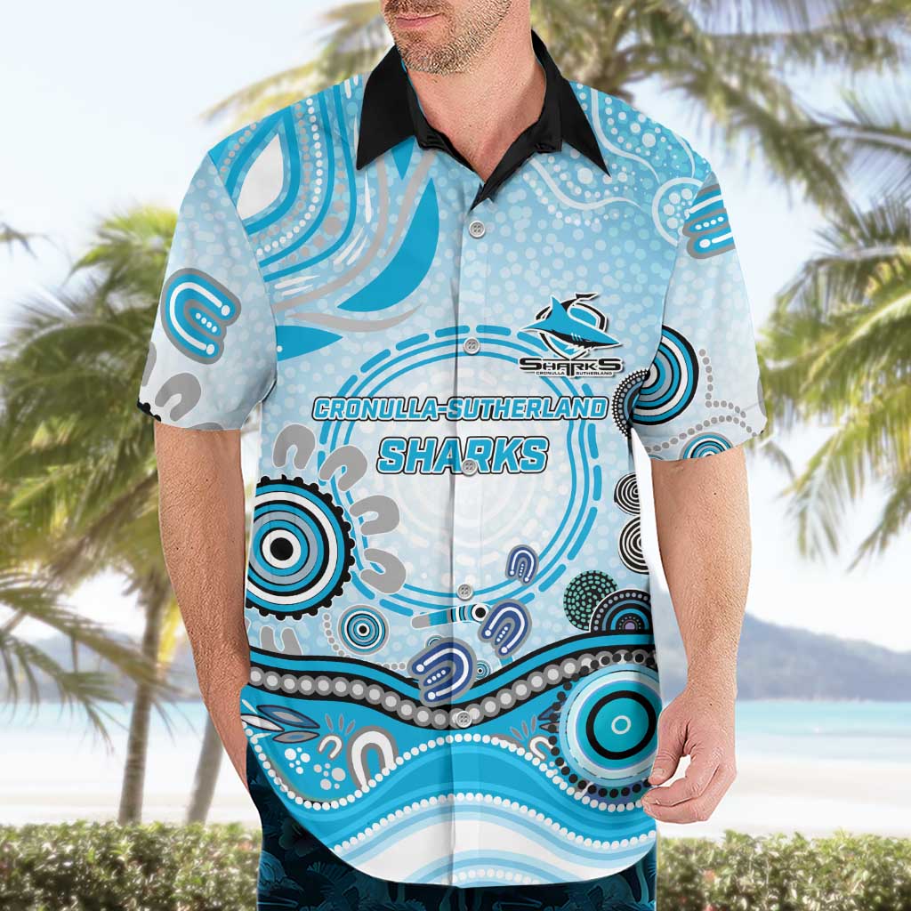 Cronulla Sutherland Sharks Rugby Hawaiian Shirt Australian Aboriginal Dot Painting Style