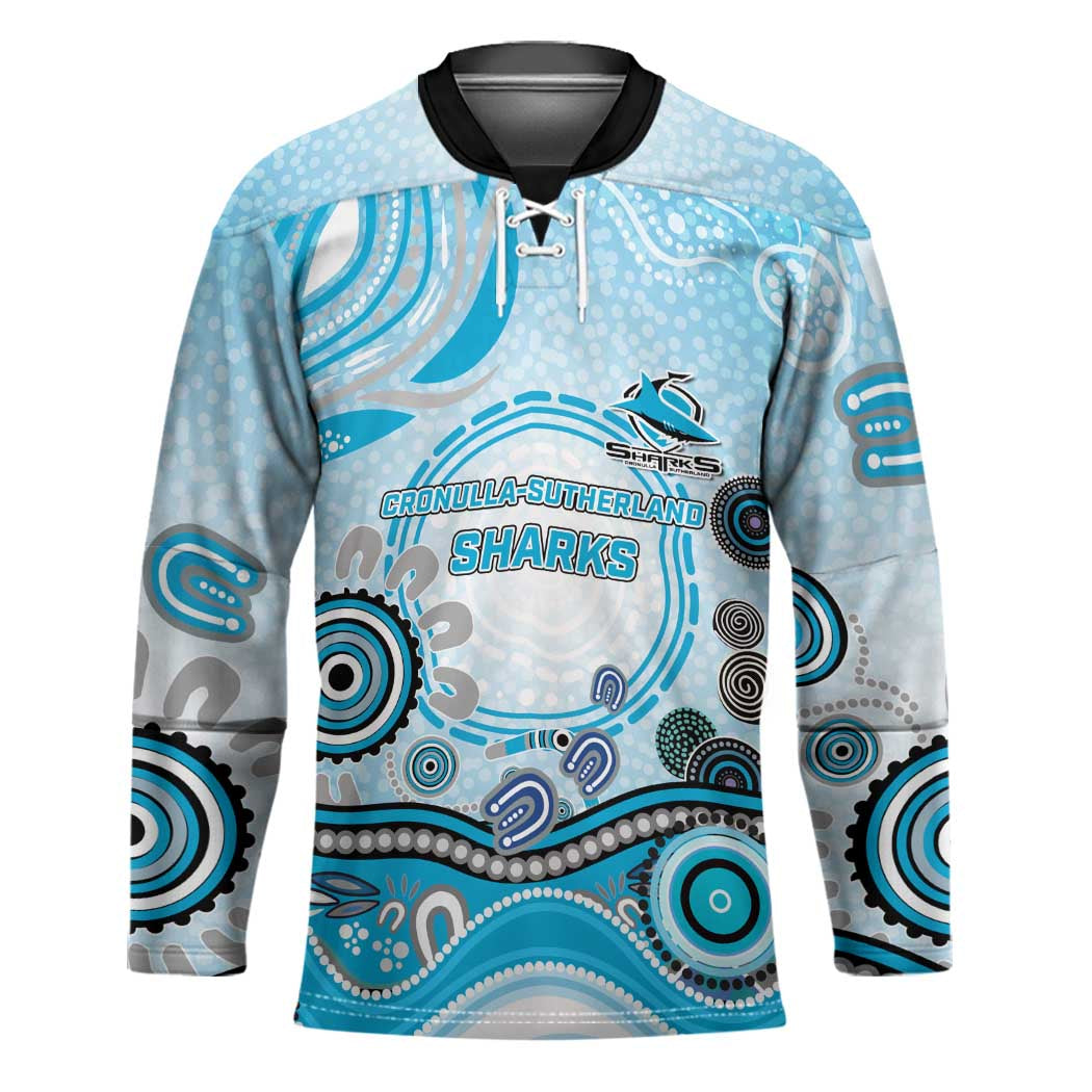 Cronulla Sutherland Sharks Rugby Hockey Jersey Australian Aboriginal Dot Painting Style