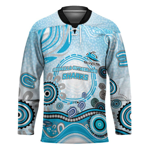 Cronulla Sutherland Sharks Rugby Hockey Jersey Australian Aboriginal Dot Painting Style