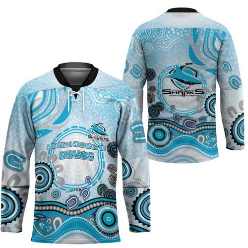 Cronulla Sutherland Sharks Rugby Hockey Jersey Australian Aboriginal Dot Painting Style