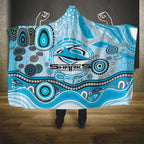Cronulla Sutherland Sharks Rugby Hooded Blanket Australian Aboriginal Dot Painting Style