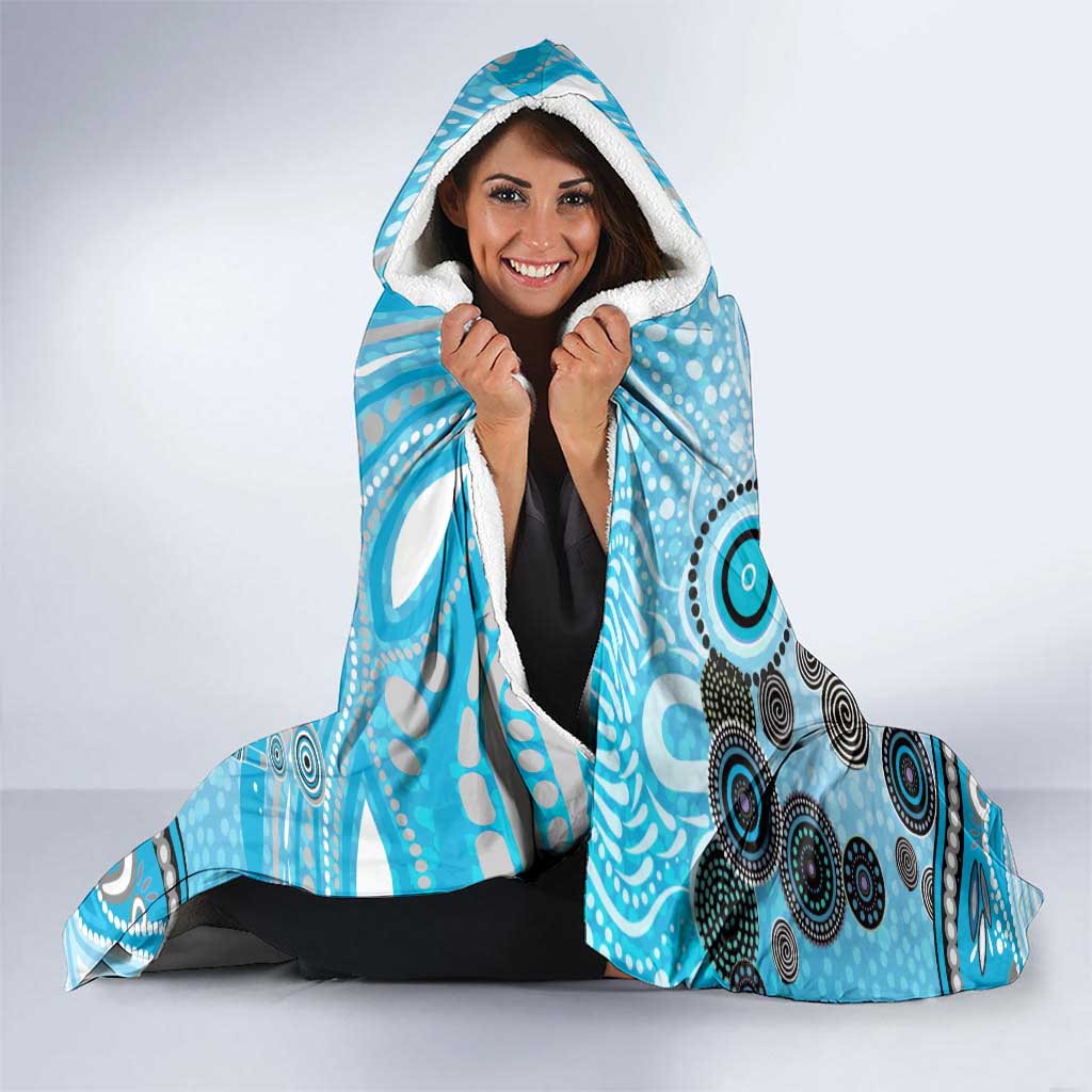 Cronulla Sutherland Sharks Rugby Hooded Blanket Australian Aboriginal Dot Painting Style