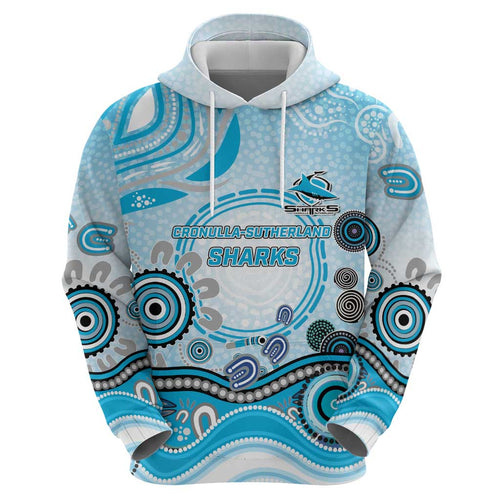 Cronulla Sutherland Sharks Rugby Hoodie Australian Aboriginal Dot Painting Style