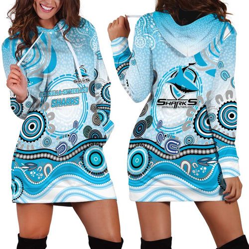 Cronulla Sutherland Sharks Rugby Hoodie Dress Australian Aboriginal Dot Painting Style