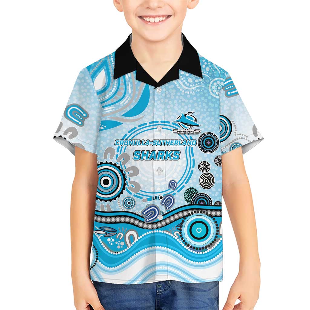 Cronulla Sutherland Sharks Rugby Kid Hawaiian Shirt Australian Aboriginal Dot Painting Style