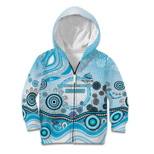 Cronulla Sutherland Sharks Rugby Kid Hoodie Australian Aboriginal Dot Painting Style