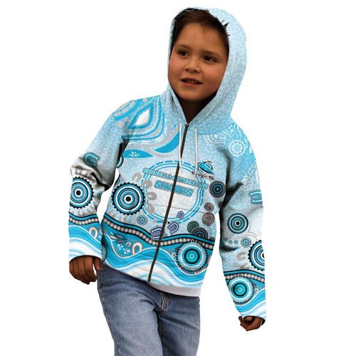 Cronulla Sutherland Sharks Rugby Kid Hoodie Australian Aboriginal Dot Painting Style