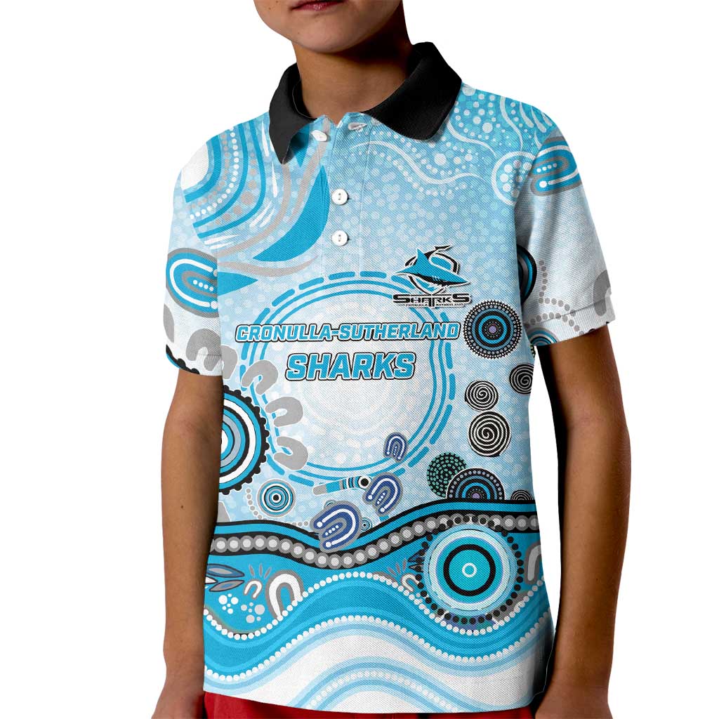 Cronulla Sutherland Sharks Rugby Kid Polo Shirt Australian Aboriginal Dot Painting Style