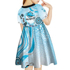Cronulla Sutherland Sharks Rugby Kid Short Sleeve Dress Australian Aboriginal Dot Painting Style