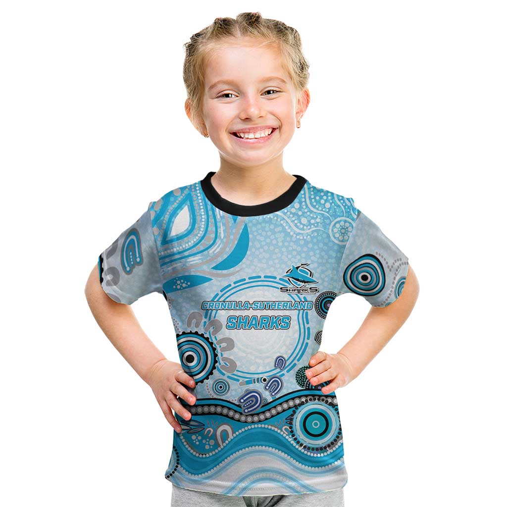 Cronulla Sutherland Sharks Rugby Kid T Shirt Australian Aboriginal Dot Painting Style