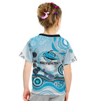 Cronulla Sutherland Sharks Rugby Kid T Shirt Australian Aboriginal Dot Painting Style