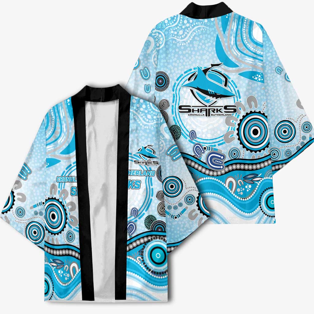 Cronulla Sutherland Sharks Rugby Kimono Australian Aboriginal Dot Painting Style