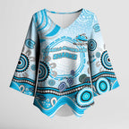 Cronulla Sutherland Sharks Rugby Kimono Sleeve Blouse Australian Aboriginal Dot Painting Style