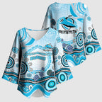 Cronulla Sutherland Sharks Rugby Kimono Sleeve Blouse Australian Aboriginal Dot Painting Style