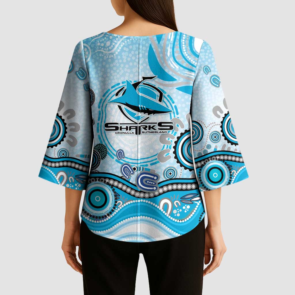 Cronulla Sutherland Sharks Rugby Kimono Sleeve Blouse Australian Aboriginal Dot Painting Style