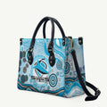 Cronulla Sutherland Sharks Rugby Leather Bag Australian Aboriginal Dot Painting Style