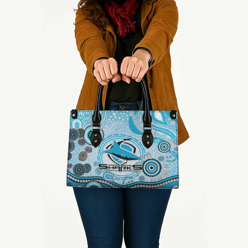 Cronulla Sutherland Sharks Rugby Leather Bag Australian Aboriginal Dot Painting Style