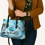 Cronulla Sutherland Sharks Rugby Leather Bag Australian Aboriginal Dot Painting Style