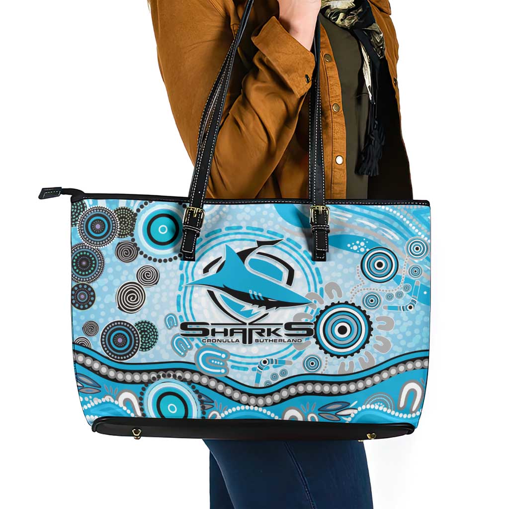 Cronulla Sutherland Sharks Rugby Leather Tote Bag Australian Aboriginal Dot Painting Style