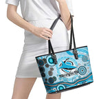 Cronulla Sutherland Sharks Rugby Leather Tote Bag Australian Aboriginal Dot Painting Style
