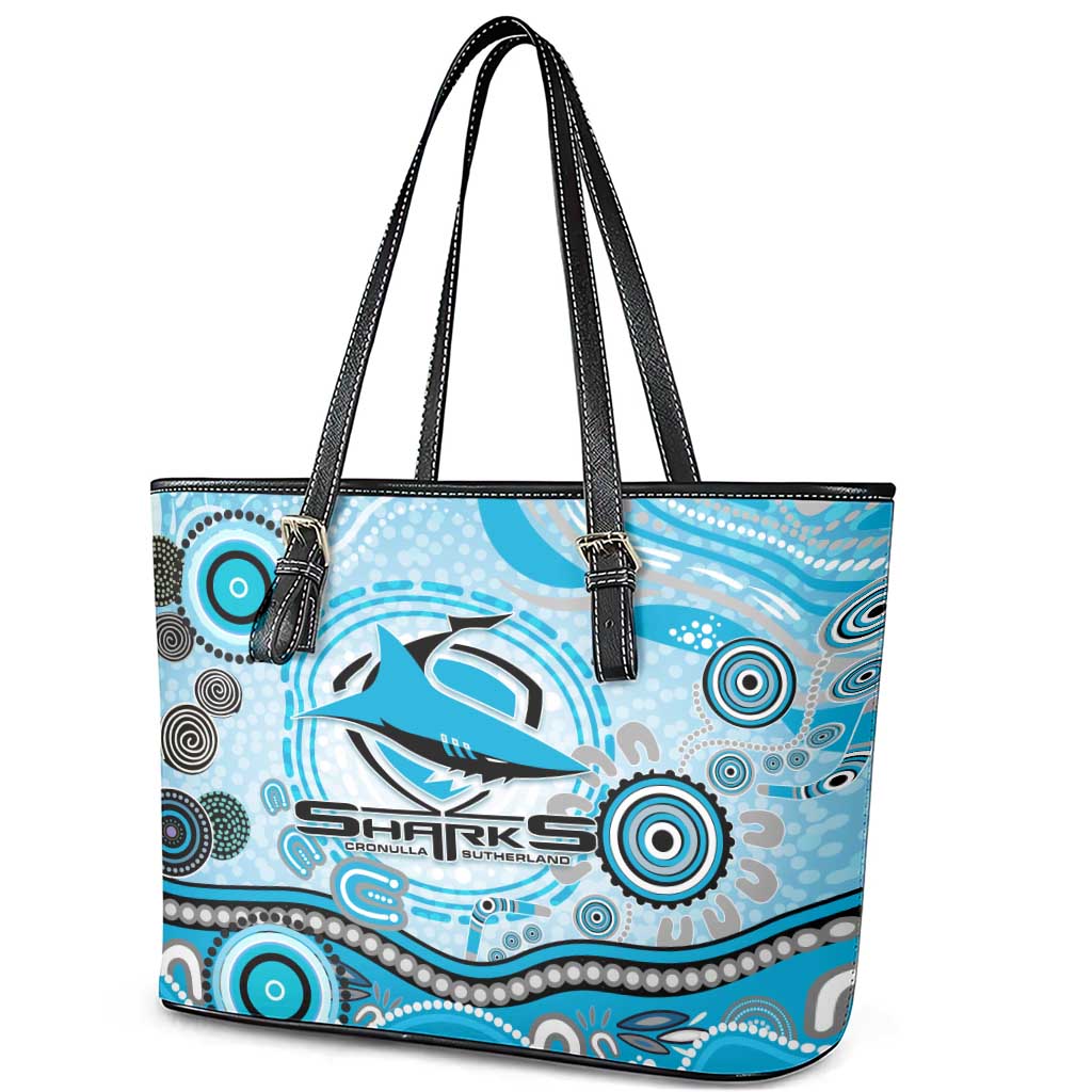 Cronulla Sutherland Sharks Rugby Leather Tote Bag Australian Aboriginal Dot Painting Style