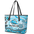 Cronulla Sutherland Sharks Rugby Leather Tote Bag Australian Aboriginal Dot Painting Style