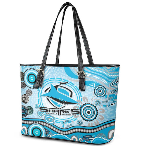 Cronulla Sutherland Sharks Rugby Leather Tote Bag Australian Aboriginal Dot Painting Style