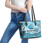 Cronulla Sutherland Sharks Rugby Leather Tote Bag Australian Aboriginal Dot Painting Style