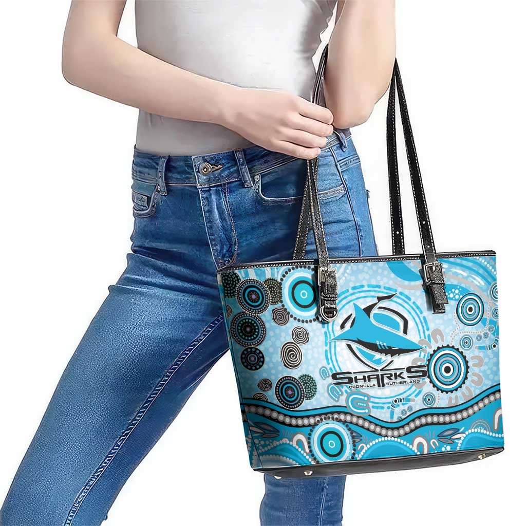 Cronulla Sutherland Sharks Rugby Leather Tote Bag Australian Aboriginal Dot Painting Style