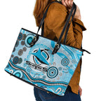 Cronulla Sutherland Sharks Rugby Leather Tote Bag Australian Aboriginal Dot Painting Style