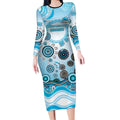 Cronulla Sutherland Sharks Rugby Long Sleeve Bodycon Dress Australian Aboriginal Dot Painting Style