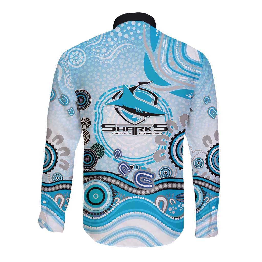 Cronulla Sutherland Sharks Rugby Long Sleeve Button Shirt Australian Aboriginal Dot Painting Style