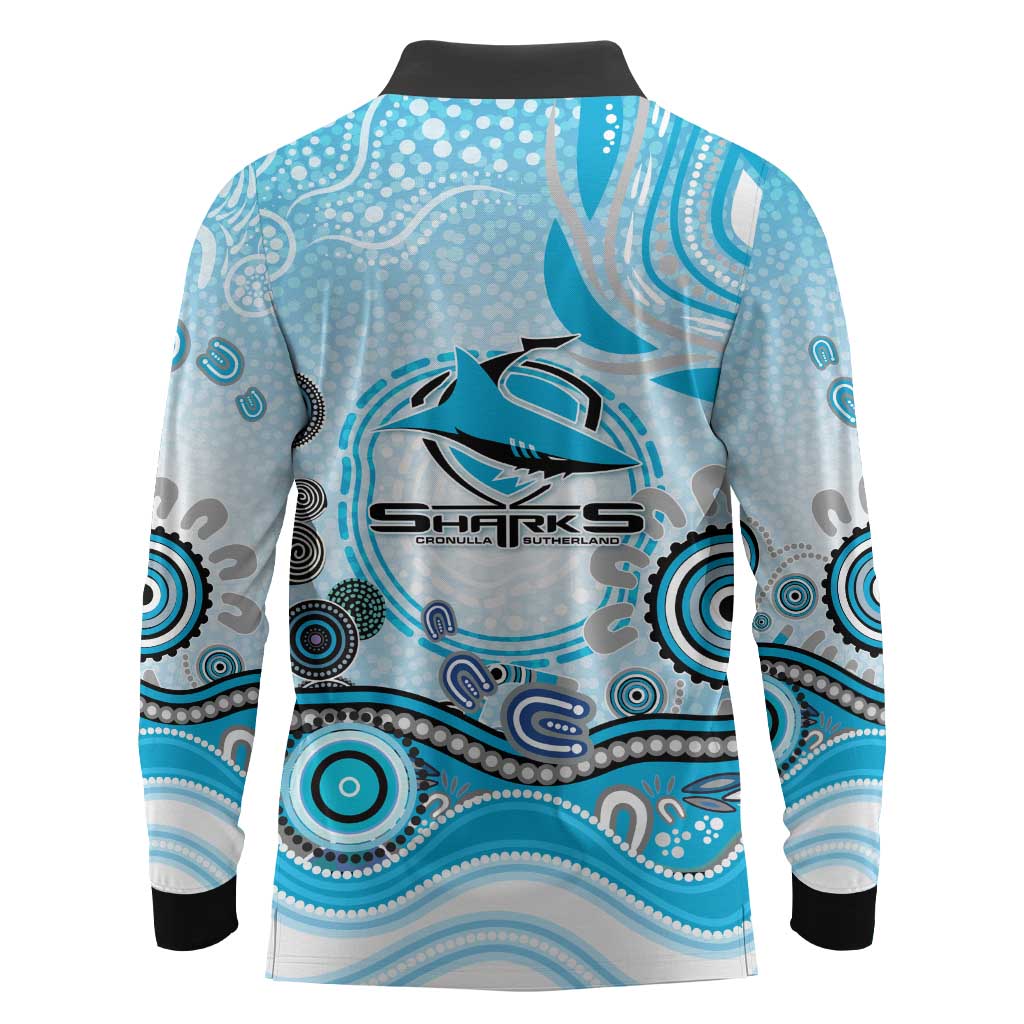 Cronulla Sutherland Sharks Rugby Long Sleeve Polo Shirt Australian Aboriginal Dot Painting Style