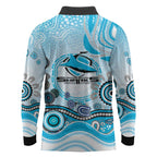 Cronulla Sutherland Sharks Rugby Long Sleeve Polo Shirt Australian Aboriginal Dot Painting Style
