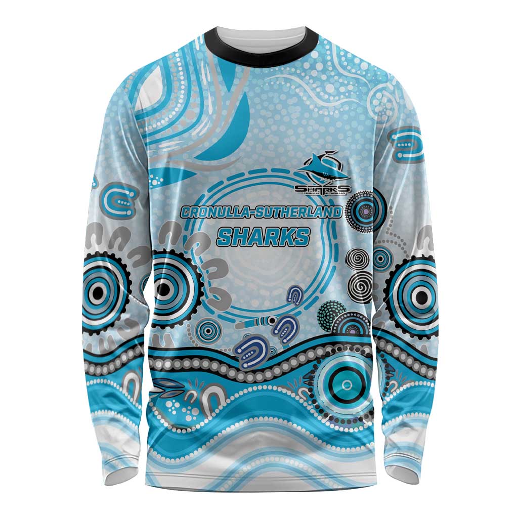 Cronulla Sutherland Sharks Rugby Long Sleeve Shirt Australian Aboriginal Dot Painting Style