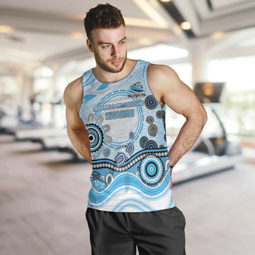 Cronulla Sutherland Sharks Rugby Men Tank Top Australian Aboriginal Dot Painting Style