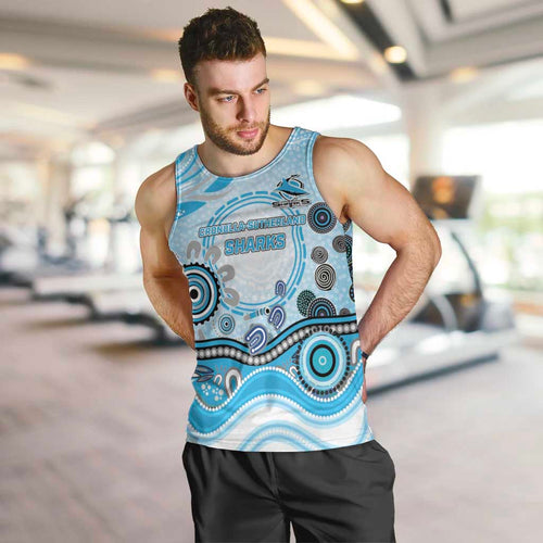 Cronulla Sutherland Sharks Rugby Men Tank Top Australian Aboriginal Dot Painting Style