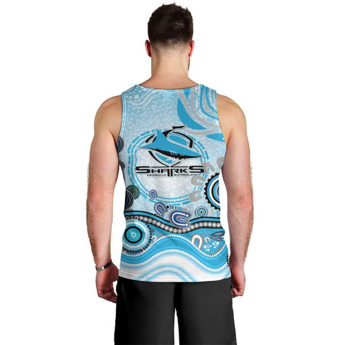 Cronulla Sutherland Sharks Rugby Men Tank Top Australian Aboriginal Dot Painting Style